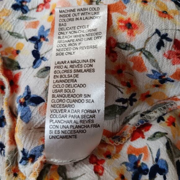 DEMOCRACY Blouse Top Shirt Size‎ XL Boho Floral Ruffled V-Neck Yellow Blue - Picture 8 of 10